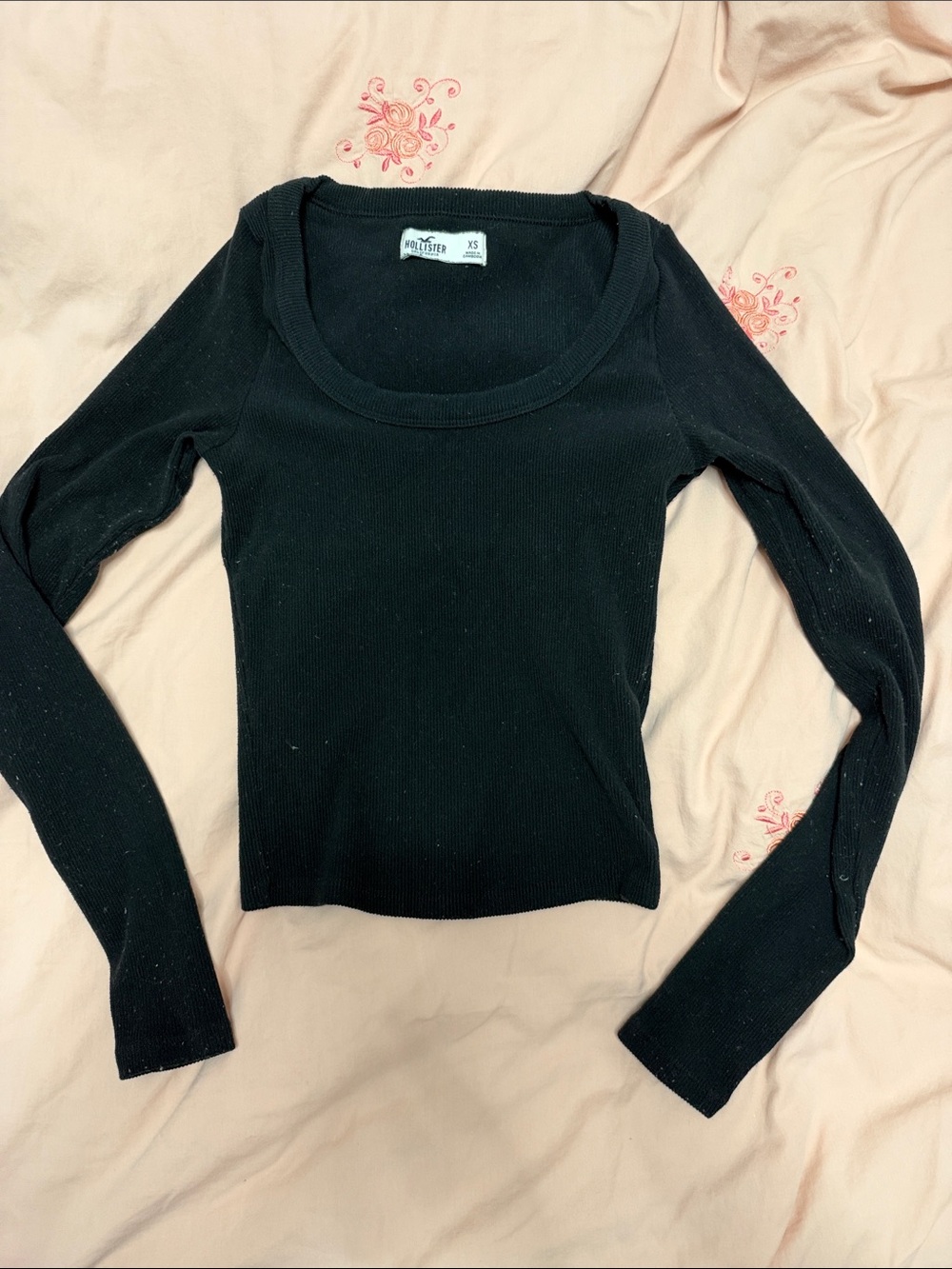 Hollister Black Ribbed Long Sleeve Scoop Neck Tee